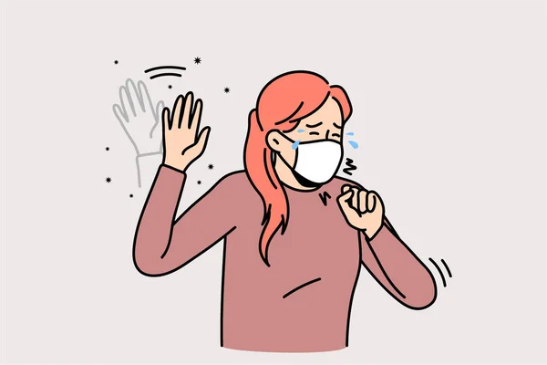 Unhealthy woman in facemask cough and sneeze — Stock Vector