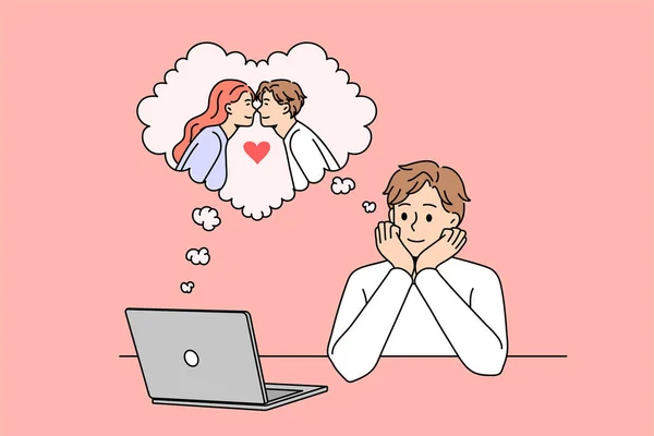 Bermimpi tentang cinta dan konsep kencan online. - Stok Vektor