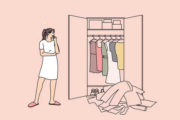 Enorme garderobe en keuzeprobleem — Stockvector