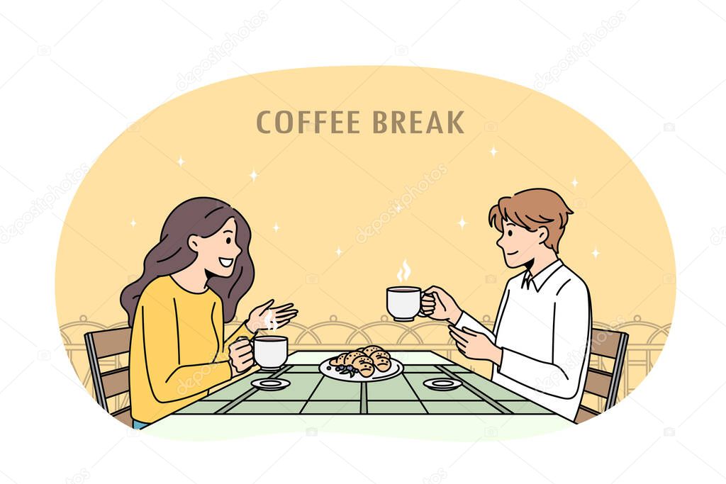Coffee break and conversation concept.