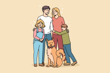 Mutlu aile ve evcil hayvan kavramı.