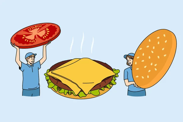 패스트 푸드와 햄버거만들기 개념 — 스톡 벡터