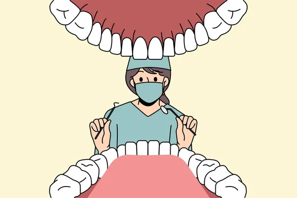 Zubař pracující v konceptu stomatologie — Stockový vektor