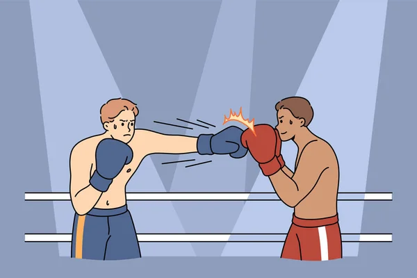 Manliga Boxare Handskar Slåss Vid Fyrkantsringen Starka Kraftfulla Idrottare Eller — Stock vektor