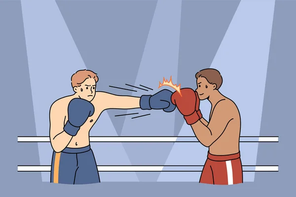 Boxeadores Masculinos Guantes Luchan Cuadrilátero Fuertes Deportistas Poderosos Luchadores Compiten — Archivo Imágenes Vectoriales