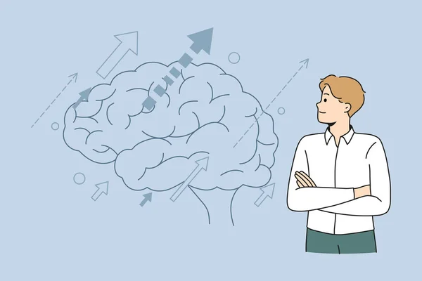 Businessman Look Huge Brain Image Develop Idea Solve Business Problem — Stock Vector