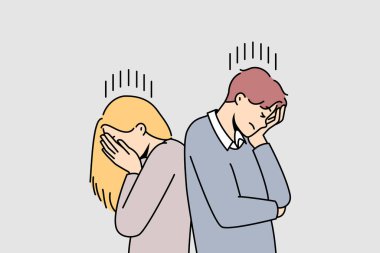 Unhappy couple ignore talking after fight or misunderstanding. Stubborn man and woman avoid communication after quarrel. Breakup and relationship problems. 