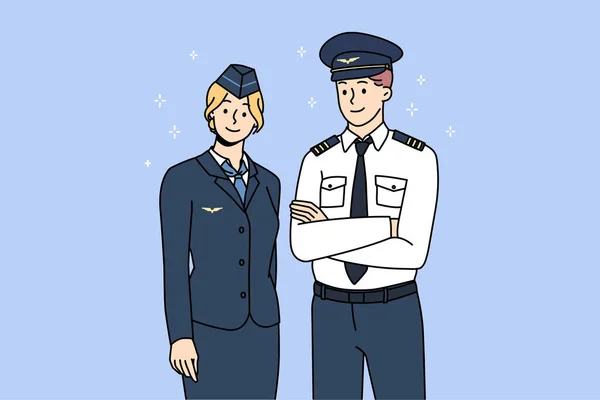 Professional Airplane Crew Uniform Posing Picture Together Portrait Aircraft Pilot — Stock vektor