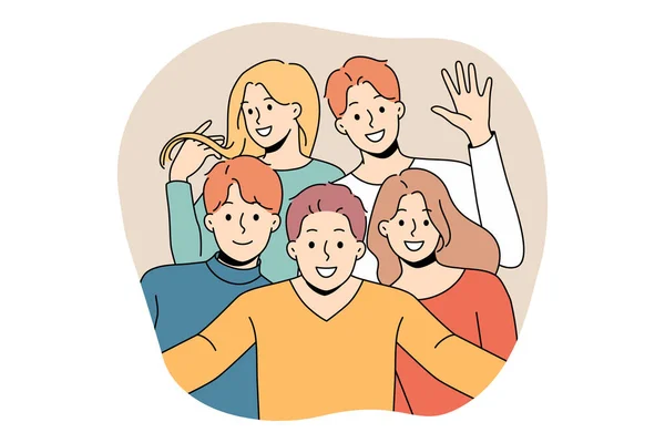 Smiling Diverse Friends Posing Picture Together Happy People Have Fun — Vector de stock