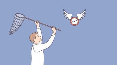 Son teslim tarihine yetişmeye çalışan bir iş adamı. Erkek çalışanın zaman yönetimi ve organizasyonla ilgili sorunları var. Hareket, resimleme. 