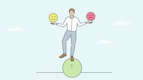 Businessman Balancing Ball Suffer Mood Swings Young Man Happy Unhappy — Stock Video