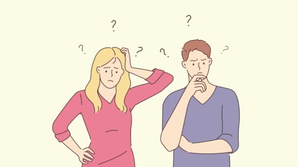 Confused Couple Feel Frustrated Thinking Problem Solution Man Woman Solving — Stock Video