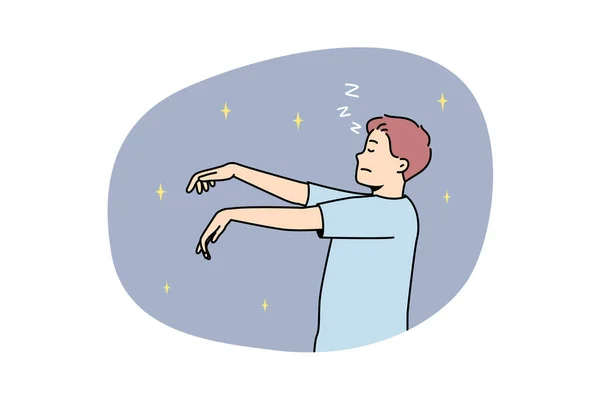 Man Pyjama Slaapwandelend Nachts Jonge Man Slaapt Pyjama Loopt Slaap — Stockvector