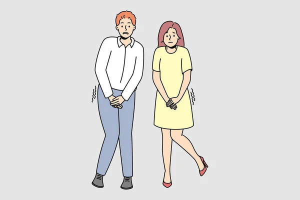 Homme Femme Veulent Faire Pipi Couple Souffrent Infection Urinaire Problèmes — Image vectorielle