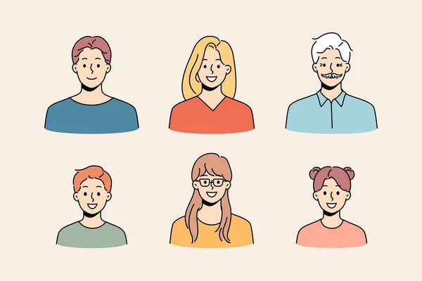 Avatars Diverse People Set Collection Younger Older Person Faces Diversity — Archivo Imágenes Vectoriales