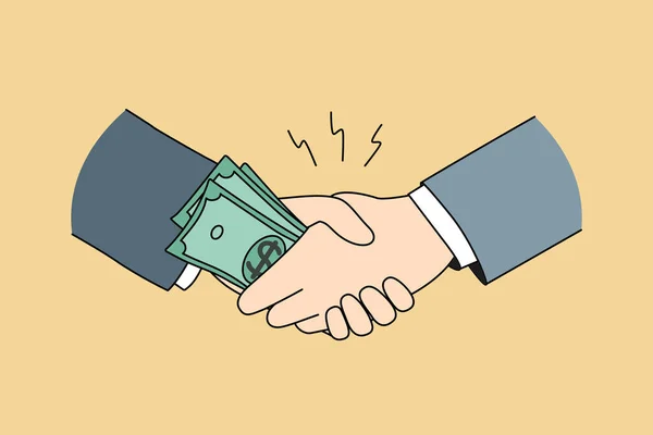 Businessmen Shaking Hands Giving Money Bribe Close Male Business Partners — Stockvector