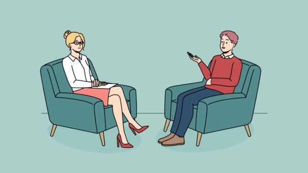 Homem Conversando Com Psicoterapeuta Obter Ajuda Mental Cliente Masculino Paciente — Vídeo de Stock