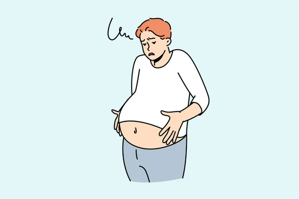 Unwell Man Suffer Indigestion Unhealthy Male Struggle Stomach Flatulence Healthcare — Stock vektor