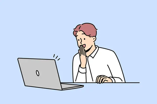 Happy Male Employee Look Laptop Screen Excited Good News Online — Vetor de Stock