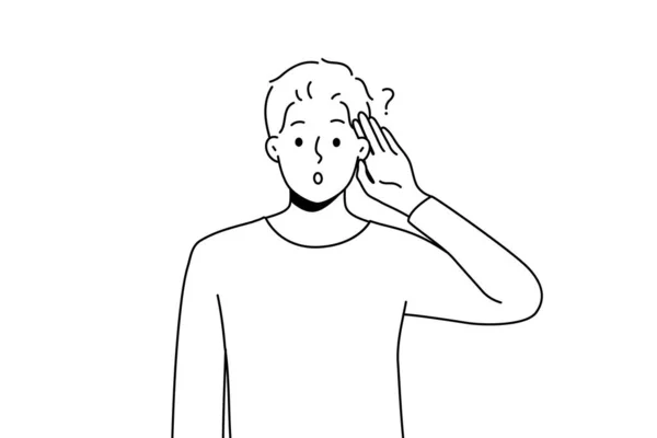 Young Man Make Hand Gesture Listening News Information Confused Male — Stock vektor