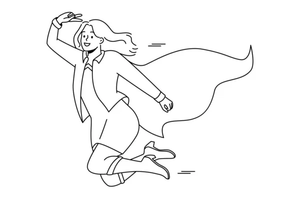 Smiling Businesswoman Superhero Costume Flying Sky Happy Woman Dressed Super — Stockvector