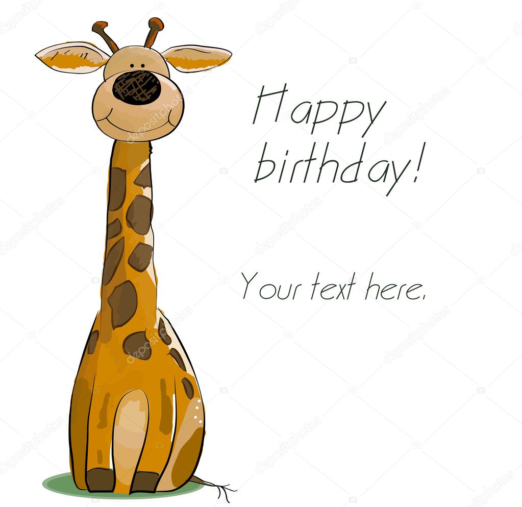 Birthday card with happy giraffe.