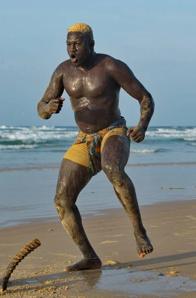 Dakar Senegal October 2021 Senegalese Wrestling Wrestler Laamb Seashore Conducts Stock Image