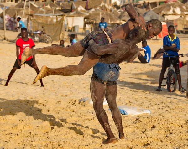 Dakar Senegal Ottobre 2021 Due Wrestler Senegalesi Riva Mare Partecipano — Foto Stock