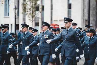 London, UK   2021.11.13: The Queens Colour Squadron, Royal Air Force at Lord Mayor of London show parade