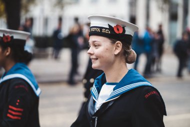 Londra, İngiltere - 2021.11.13: The Bugles & Drums of The Stedfast Association Londra Belediye Başkanı geçit töreninde