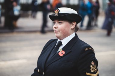 Londra, İngiltere - 2021.11.13: The Bugles & Drums of The Stedfast Association Londra Belediye Başkanı geçit töreninde