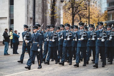 London, UK   2021.11.13: The Queens Colour Squadron, Royal Air Force at Lord Mayor of London show parade