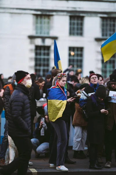 Downing Street London Britania Raya 2022 Warga Ukraina Dengan Spanduk — Foto Stok Gratis