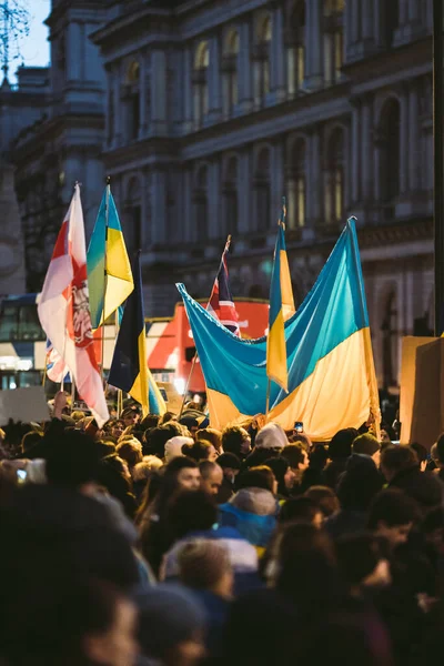 Downing Street Londen 2022 Oekraïners Met Spandoeken Vlaggen Verzamelen Zich — Gratis stockfoto