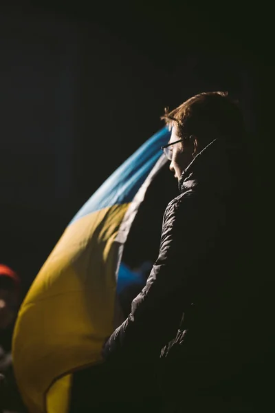 Даунинг Стрит Лондон 2022 Украинские Дети Флагами Протестуют Тысячи Собираются — стоковое фото