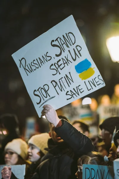 Downing Street London 2022 Ukrainian People Banners Flags Gather Demand — Stock Photo, Image