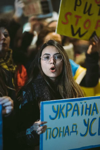 Downing Street Londyn Wielka Brytania 2022 Ukraińcy Protestują Tysiące Zbierają — Zdjęcie stockowe