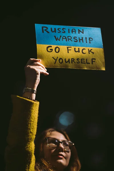 Downing Street London 2022 Ukrainian People Protest Thousands Gather Demand — Stock Photo, Image