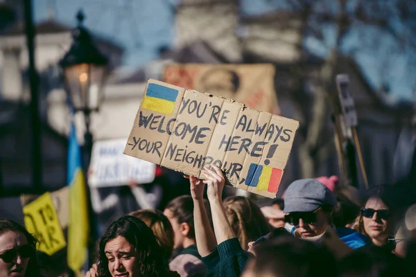 Downing Street London Storbritannien 2022 Ukrainska Folket Protesterar Tusentals Samlas — Stockfoto