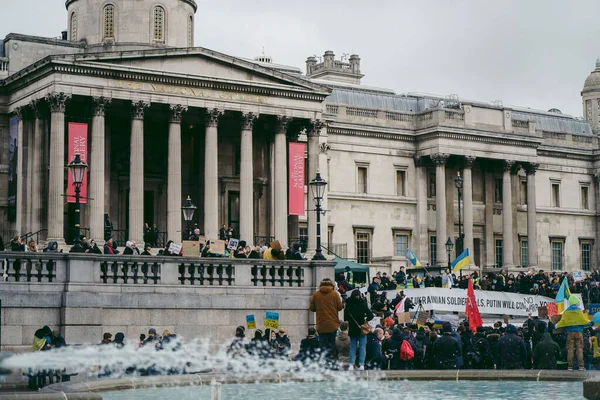 Trafalgar Square Londres Reino Unido 2022 Protesto Povo Ucraniano Milhares — Fotografia de Stock