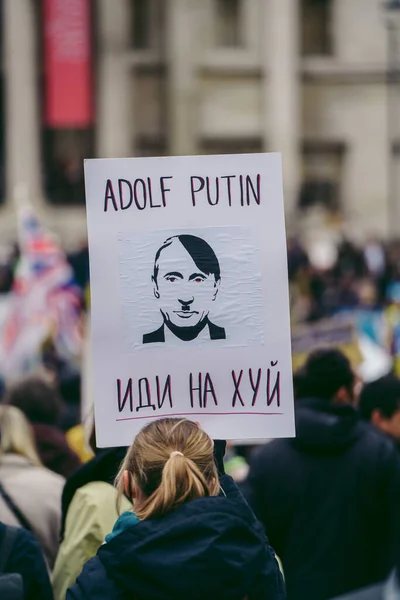 Trafalgar Square Londres 2022 Manifestation Populaire Ukrainienne Des Milliers Personnes — Photo