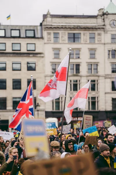 Trafalgar Square Londres Reino Unido 2022 Protesto Povo Ucraniano Milhares — Fotografia de Stock