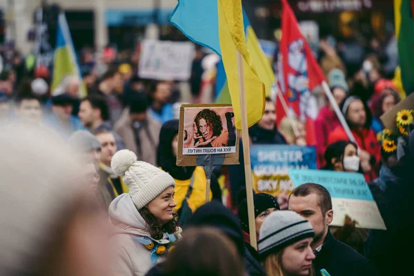 Trafalgar Square Londres 2022 Manifestation Populaire Ukrainienne Des Milliers Personnes — Photo