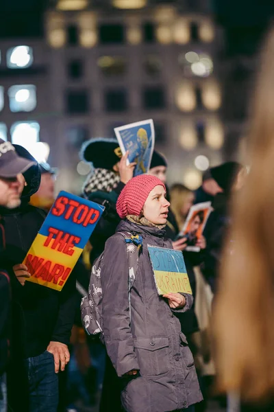 Trafalgar Square Londra 2022 Poporul Ucrainean Protestează Mii Ucraineni Adună — Fotografie, imagine de stoc