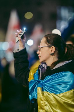 Trafalgar Meydanı, Londra - 124; İngiltere - 2022,03.09: Ukrayna halkı protesto etti, binlercesi Ukrayna 'daki savaşı durdurmak için Rusya' ya İngiliz Hükümeti, AB ve ABD 'den daha sert yaptırımlar talep etmek için toplandı