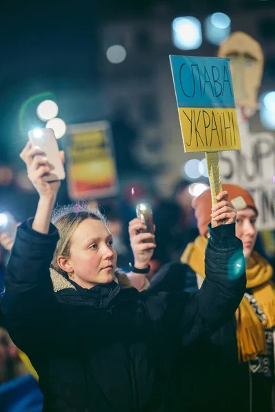 Trafalgar Square Londres Reino Unido 2022 Protesto Povo Ucraniano Milhares — Fotografia de Stock