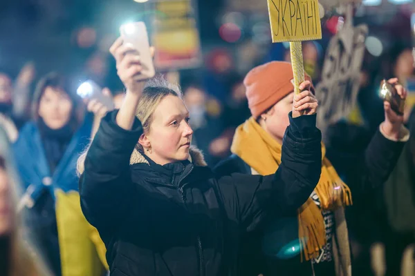 Trafalgar Square London 2022 Ukrainian People Protest Thousands Gather Demand — Stock Photo, Image