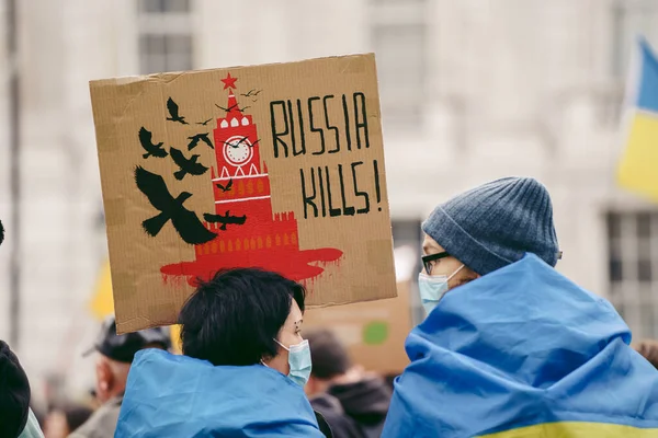 Downing Street Londres 2022 Protesta Del Pueblo Ucraniano Miles Personas —  Fotos de Stock