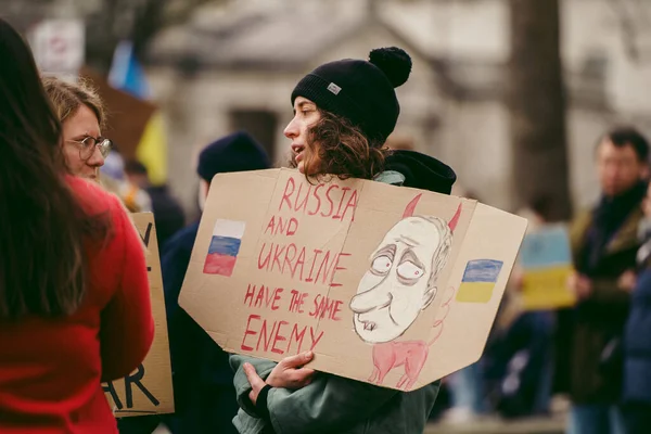 Downing Street Londres Reino Unido 2022 Protesto Povo Ucraniano Milhares — Fotografia de Stock