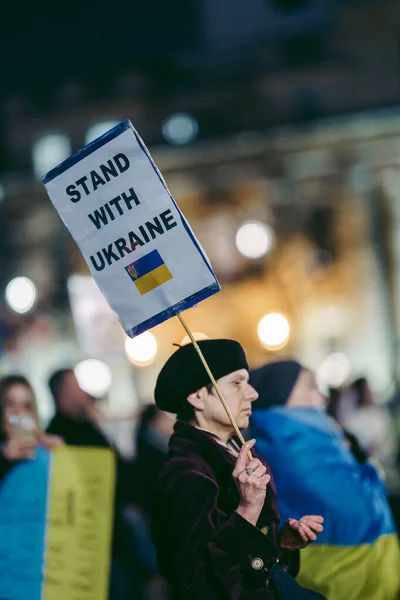 Trafalgar Square Londres 2022 Protesta Del Pueblo Ucraniano Miles Personas — Foto de Stock